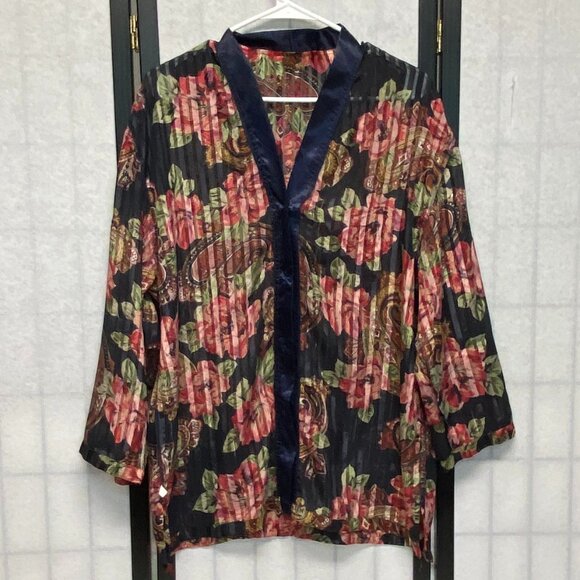 Victorias Secret Gold Label Vintage Sheer Floral Stripe Paisley Button Up Blouse - Picture 5 of 12